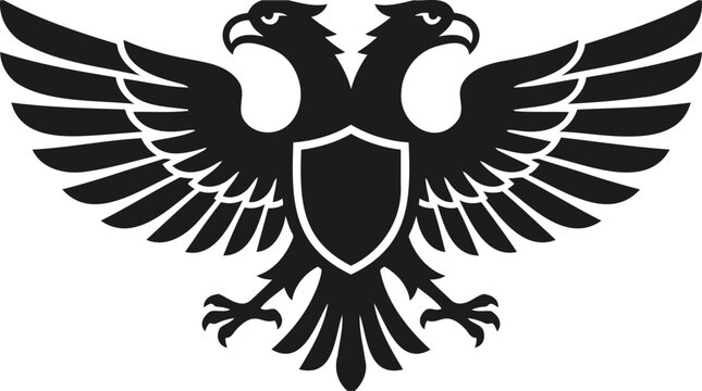 Black double headed eagle heraldic emblem with shield