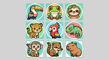 Fototapeta premium Cute tropical animals collection