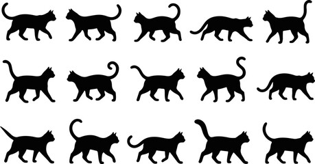 Fototapeta premium Set of halloween cat vector illustration, Halloween cat silhouette vector art