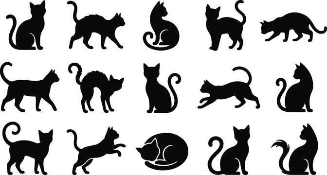 Set of halloween cat vector illustration, Halloween cat silhouette vector art