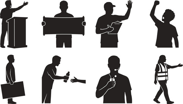 Public Event Staff and Volunteer Silhouette Set for Community Festivals Rallies and Organization Concepts