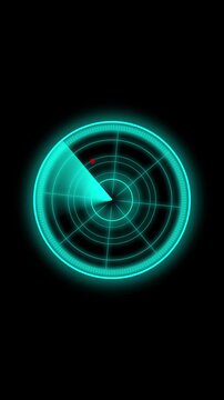 Glowing teal radar display with sweeping scan line. Radar display icon for navigation and sonar. Digital radar display animation for tech interface.