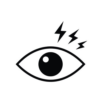Irritated eye icon with pain marks, black and white vector symptom symbol for eye discomfort and Ebola related illness awareness