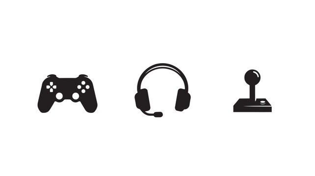 Gaming Controller Headset Joystick Icons For Video Game Technology Concepts