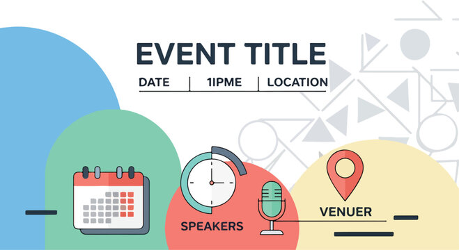 Colorful event poster template with calendar, clock, and mic icons