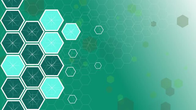 Abstract hexagon pattern with outlined honeycomb shapes on left gradient background animation