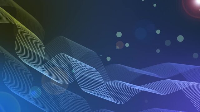 Abstract background with flowing translucent wave lines and bokeh light orbs animation