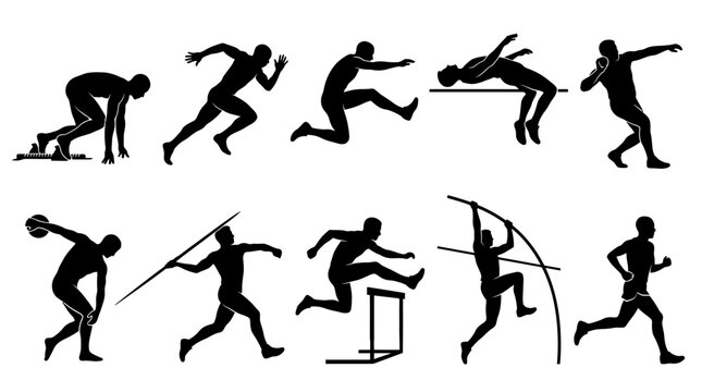 Black silhouettes of athletes in motion.