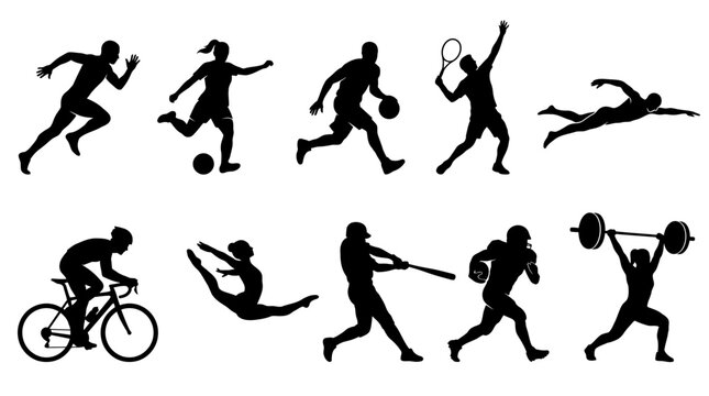 Silhouettes of people playing sports.