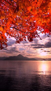 洞爺湖の日の出と紅葉　北海道