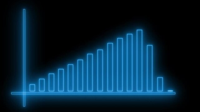 Neon-style glowing bar chart ascending then descending bars animation