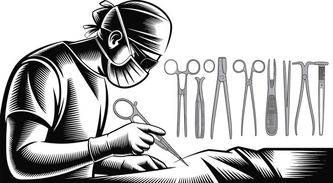 Surgeon performing surgery illustration