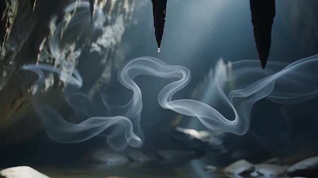 Inside the dimly lit cave, shimmering water vapor seeped from the cracks in the rock walls, and the suspended water vapor spontaneously condensed into ethereal wisps of light that drifted slowly.