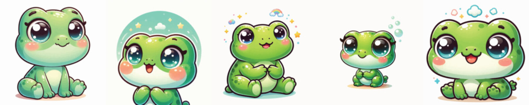 Vector of a cute cartoon frog character looking upward with a dreamy expression