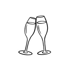 Obraz premium Minimalist Champagne Glasses Line Art Icon. Toast with Sparkling Wine Outline Vector Illustration