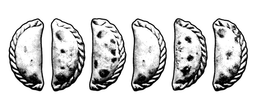 A vibrant collection of halftone empanada illustrations, ideal for culinary and food-related projects, highlighting cultural flavors and artistic culinary presentation.