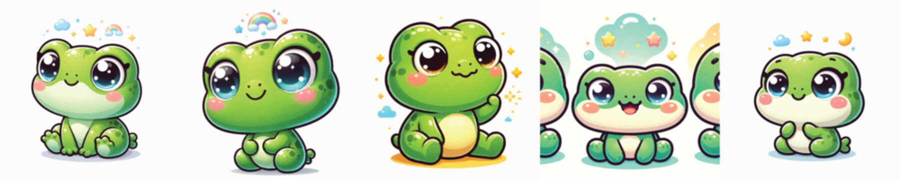 Vector of a cute cartoon frog character looking upward with a dreamy expression
