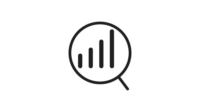 Statistical bar chart icon inside a magnifying glass for performance measurement ui.