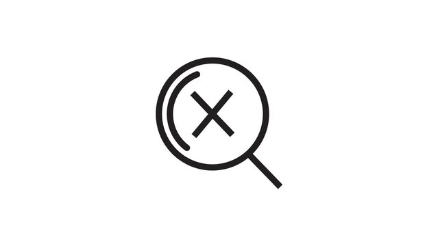 Magnifying glass icon with cross mark symbol representing search failed results.