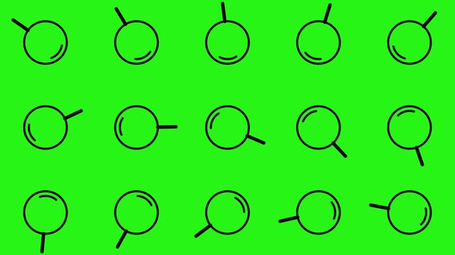 Animated magnifying glass pattern background, seamless search loop on green screen search pattern animation