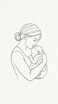 Mother holding newborn baby in loving embrace isolated