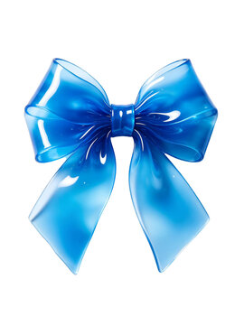 Luxurious translucent royal blue decorative bows with different loop fullness, ribbon length and tail cutting designs, captured under soft diffused studio lighting to present transparent texture and b