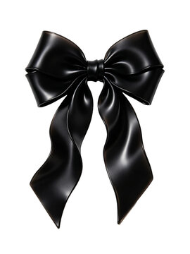 Luxurious solid black leather-look decorative bows differing in loop fullness, ribbon length and tail cutting style, shot under soft diffused studio lighting to display sleek texture and bright glossy
