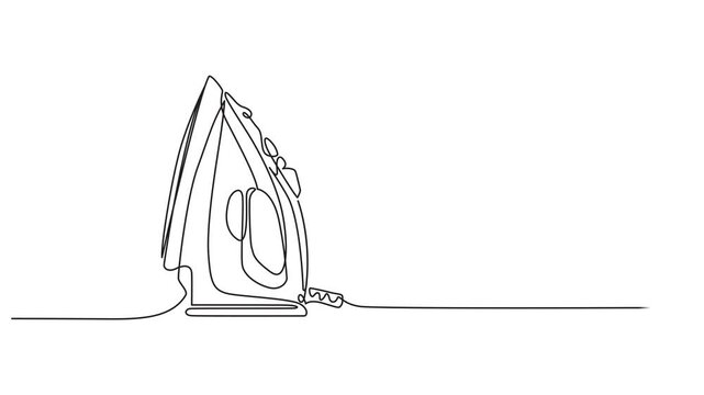 Self animated minimalist, continuous line drawing of a modern electric clothes iron,ironing continuous one line drawing, Continuous one line drawing of an clothes iron, Electric iron drawn in a contin