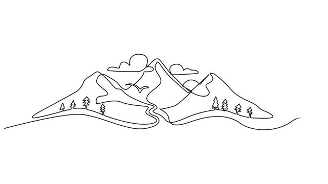 vignetting, art, illustration, outline, mountain, silhouette, simplicity, drawing, contour, modern, mount, single, black, continuous, line, nature, hill, graphic, abstract, print, range, sunrise, bann