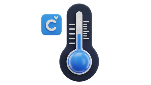 Blue digital thermometer icon with temperature display and cloud symbol Vector