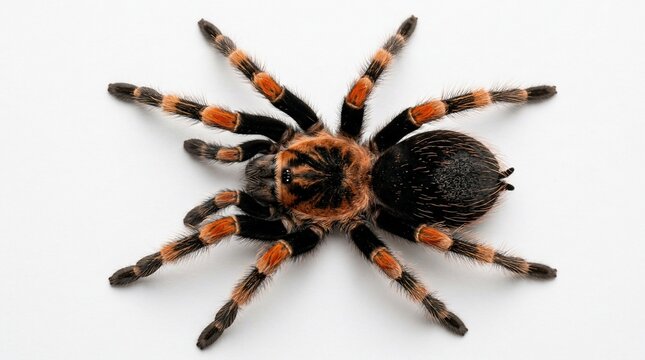 Orange and black hairy tarantula spider isolated