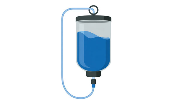 Medical intravenous drip bag hanging with blue saline solution Vector