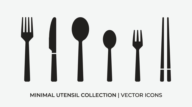 A set of minimalistic vector icons depicting various eating utensils