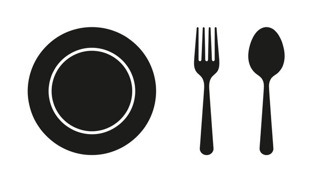 A plate with a fork and spoon laid out for eating.