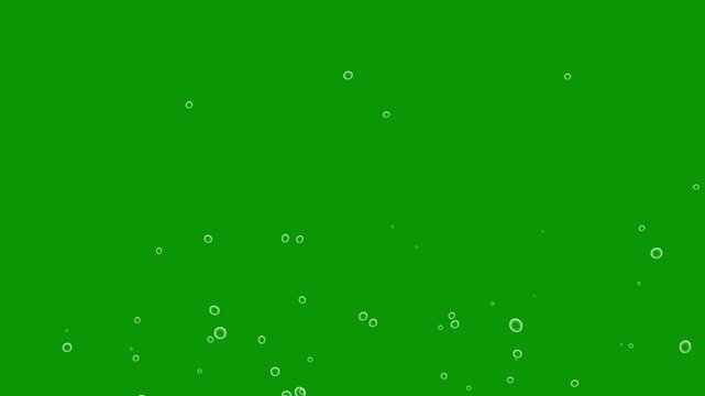 Bubbles rising animation, floating bubble motion effect, floating soap bubbles animation, slow rising air bubbles, liquid bubbles floating animation, isolated on green background. 4k video