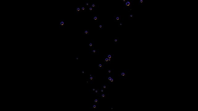 Bubbles rising animation, floating bubble motion effect, floating soap bubbles animation, slow rising air bubbles, liquid bubbles floating animation, isolated on black background. 4k video