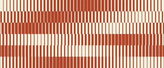Rust orange geometric stripe pattern. Modern abstract optical texture. Seamless vertical line design. Cream repeating background. Vector Illustration. © Orvix