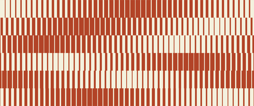 Rust orange geometric stripe pattern. Modern abstract optical texture. Seamless vertical line design. Cream repeating background. Vector Illustration.