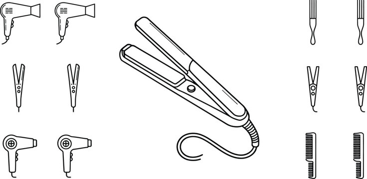 Clamp, spring clamp, bar clamp, metal clamp, 12 clamp icons, vector