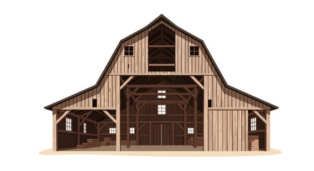 Traditional wooden barn structure with rustic interior details © yanto