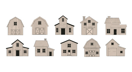 Collection of rustic wooden barn and farmhouse icons © yanto