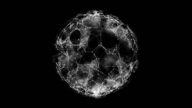 Abstract rotating network of the plexus sphere. Futuristic animation of a wireframe sphere. Visualization of technological network connections.
