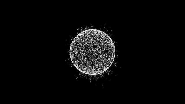 An abstract digital virus or cellular structure. A futuristic sphere made of a white wireframe network on a black background.
