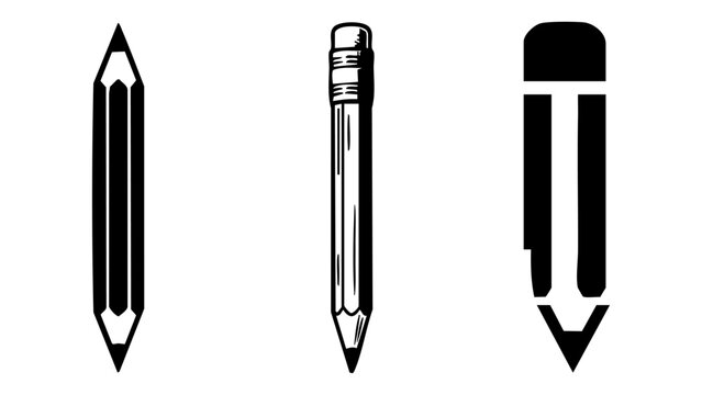 Set of three black and white pencil icons for drawing design