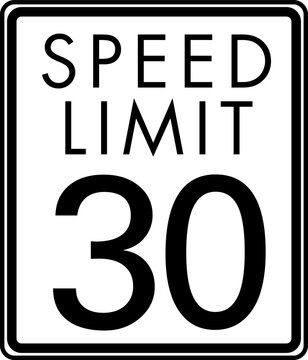Speed limit 30 mph road sign, Speed limit 30 miles per hour