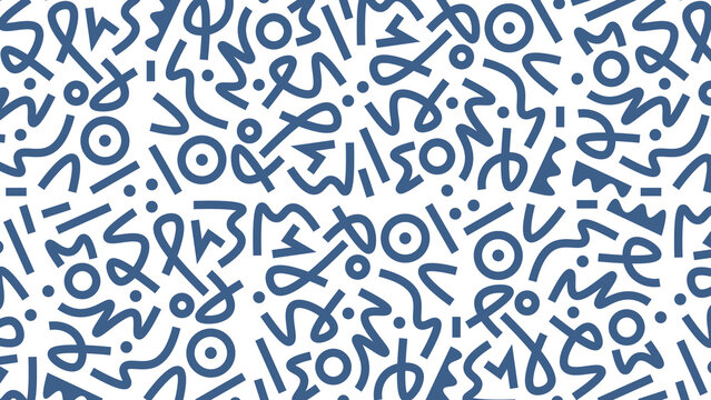 Doodle abstract vector pattern on Brilliant Blue color on White background. Fun Brilliant Blue doodle lines pattern
