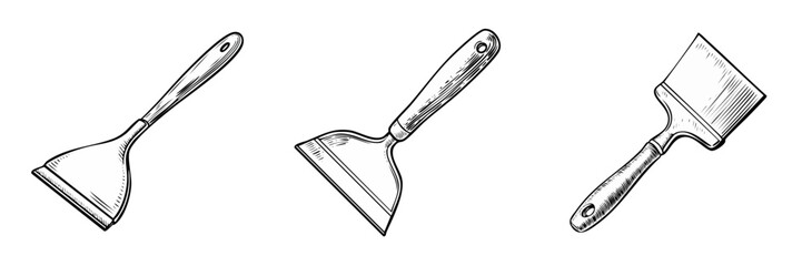 Obraz premium Set of three illustrated cheese slicers and spreaders for cooking and kitchen use