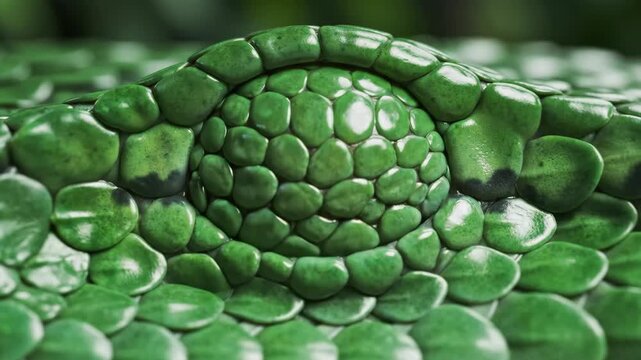Massive Iridescent Reptile Eye Blinking Slowly Surrounded by Emerald Green Scales