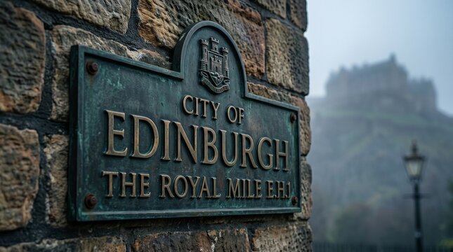 City of Edinburgh Royal Mile Sign on Historic Stone Wall