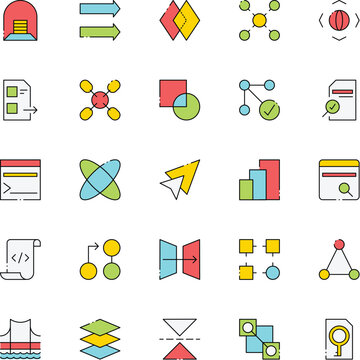 Crosschain icon set. Collection of blockchain interoperability, decentralized networks, cryptocurrency transfers, digital assets, Web3 technology, and crosschain solutions flat color vector icons.